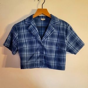 Brandy Melville John Galt Short Sleeve Blue Button-down Crop Top